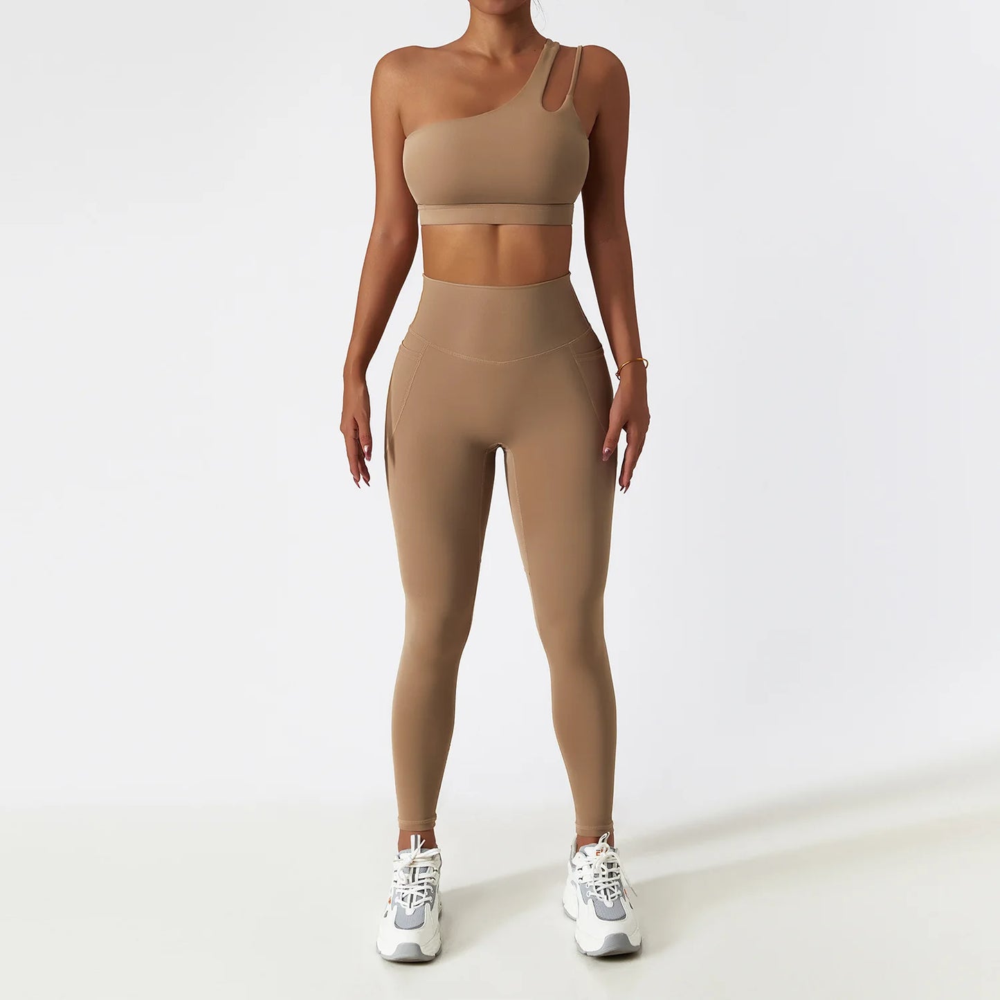 Women Seamless One Shoulder Yoga Set Sexy Sports Bra Workout High Waist Yoga Suit Leggings Workout Set Fitness Suits Sportswear