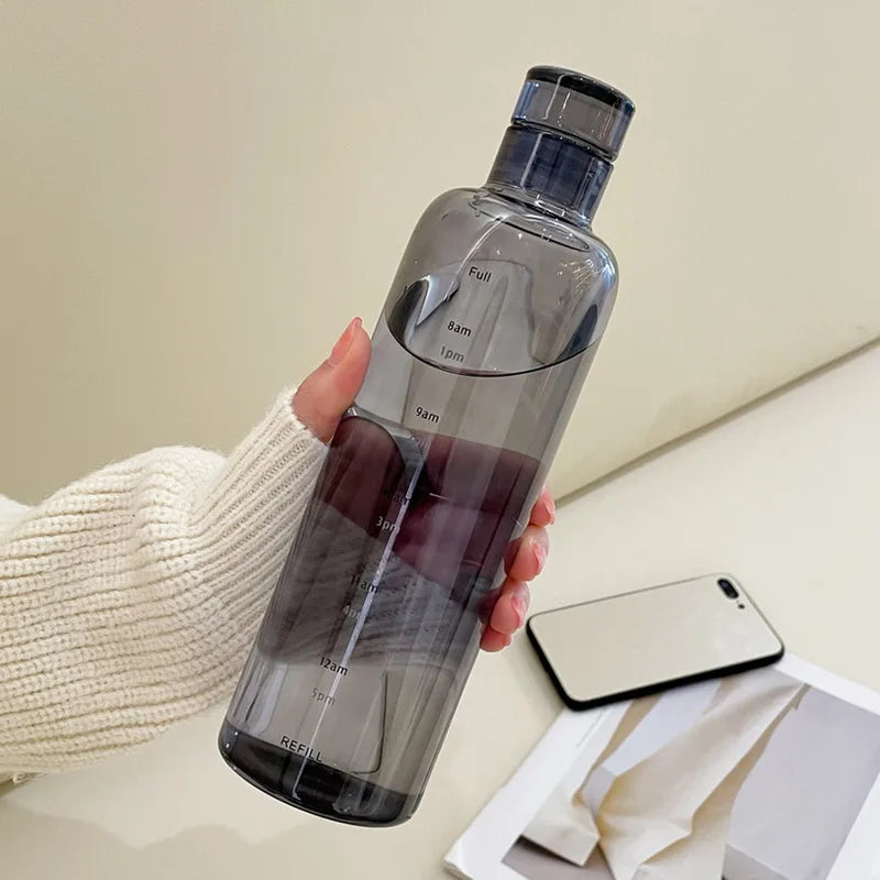 Transparent Plastic Water Bottle with Time Scale Large Capacity Leakproof Drink Bottle Drop-Resistant Drink Cup for Sport Travel