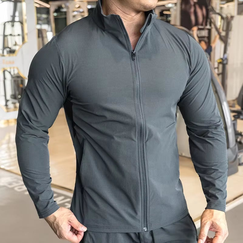 Men'S Sports Fitness Jacket Jacket Running Training Clothes Autumn and Winter Long-Sleeved Quick-Drying Outer Jacket
