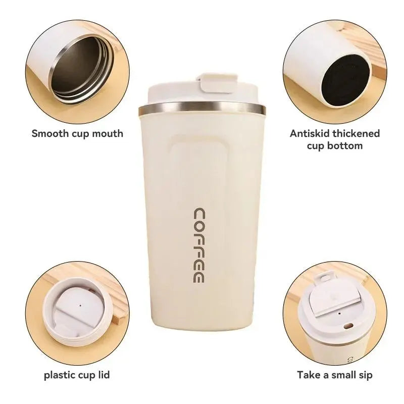 Insulated Stainless Steel Coffee Mug - 510/380ML Portable Vacuum Tumbler, Car Thermal Cup for Hot and Cold Beverages, Reusable Drinkware with Lid