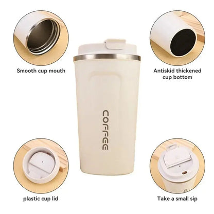 Insulated Stainless Steel Coffee Mug - 510/380ML Portable Vacuum Tumbler, Car Thermal Cup for Hot and Cold Beverages, Reusable Drinkware with Lid