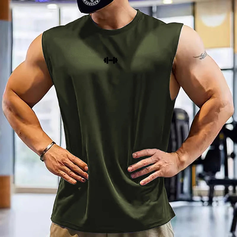 Summer Gym Tank Top Mens Fitness Training Clothing Quick Dry Loose Fit Bodybuilding Sleeveless T Shirts Fashion Basketball Vest