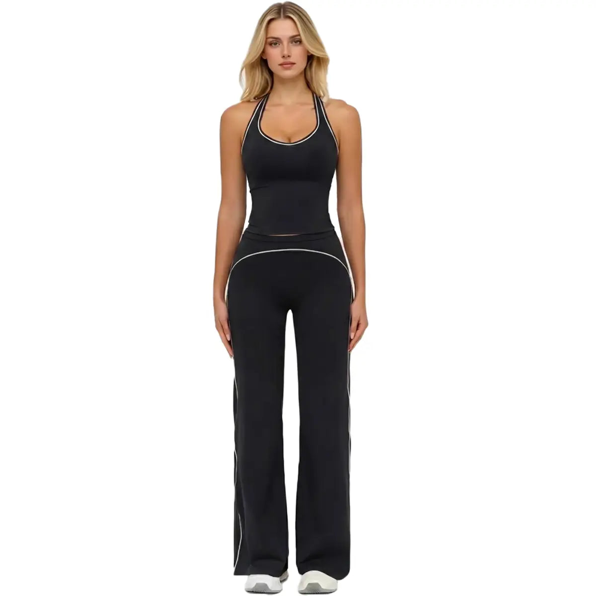 Women'S 2-Piece Yoga Clothes Set, High-Waisted Crossover V-Cut Flare Leggings & Tank Tops, Tummy Control Stretchy Spandex Gymwear for Yoga, Running, 2 Piece Sets, Workout Sets for Women