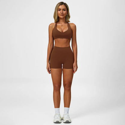 Women's Two-Piece Solid Backless Camisole and High-Waisted Shorts Tracksuit, Sleeveless Spaghetti Strap Crop Top and Fitted Shorts, Versatile Sportswear for Indoor and Outdoor Activities