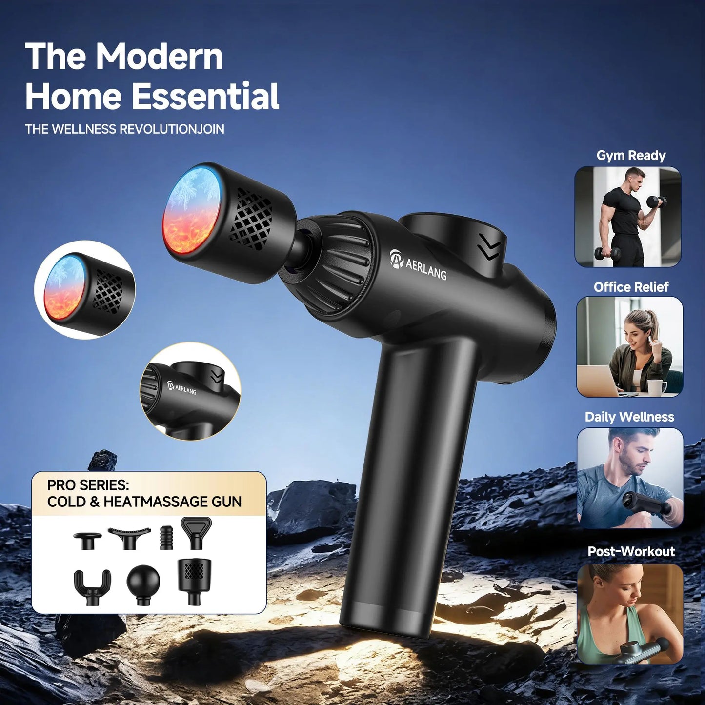 AERLANG Massage Gun with Heat and Cold,Deep Tissue Massage Gun, Back and Neck Massager for Pain Relief,Muscle Percussion Massager,Handheld Messager with 7Heads&Silent Birthday Gifts for Him