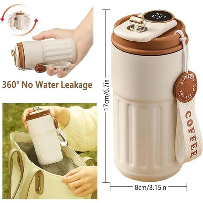 1Pc 316 Stainless Steel Insulated Coffee Mug, 15.55Oz Leakproof Flip-Top Travel Cup with Battery Powered Temperature Display, Keeps Drinks Hot or Cold for Hours, Coffee Cup, Coffee Travel Mug | Modern Coffee Mug | Durable Coffee Mug