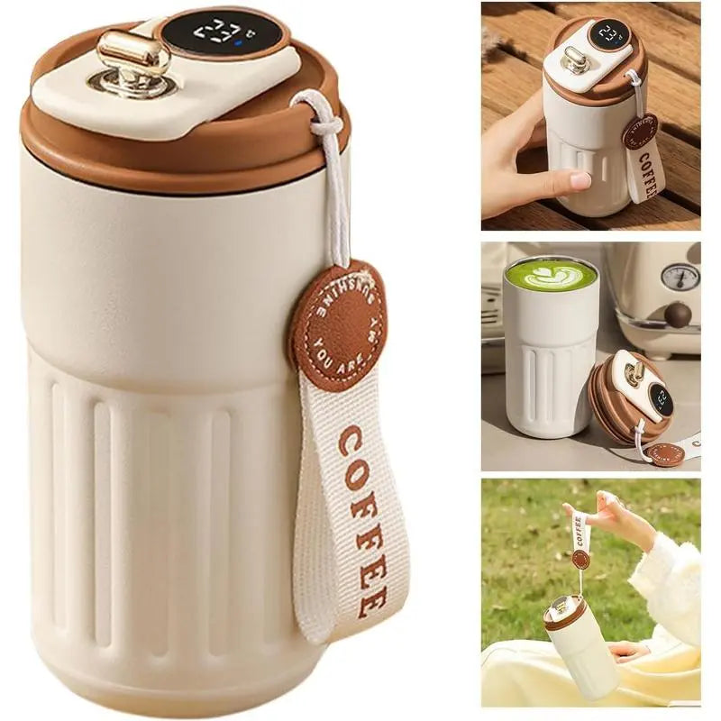 1Pc 316 Stainless Steel Insulated Coffee Mug, 15.55Oz Leakproof Flip-Top Travel Cup with Battery Powered Temperature Display, Keeps Drinks Hot or Cold for Hours, Coffee Cup, Coffee Travel Mug | Modern Coffee Mug | Durable Coffee Mug