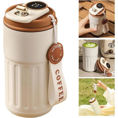 1Pc 316 Stainless Steel Insulated Coffee Mug, 15.55Oz Leakproof Flip-Top Travel Cup with Battery Powered Temperature Display, Keeps Drinks Hot or Cold for Hours, Coffee Cup, Coffee Travel Mug | Modern Coffee Mug | Durable Coffee Mug