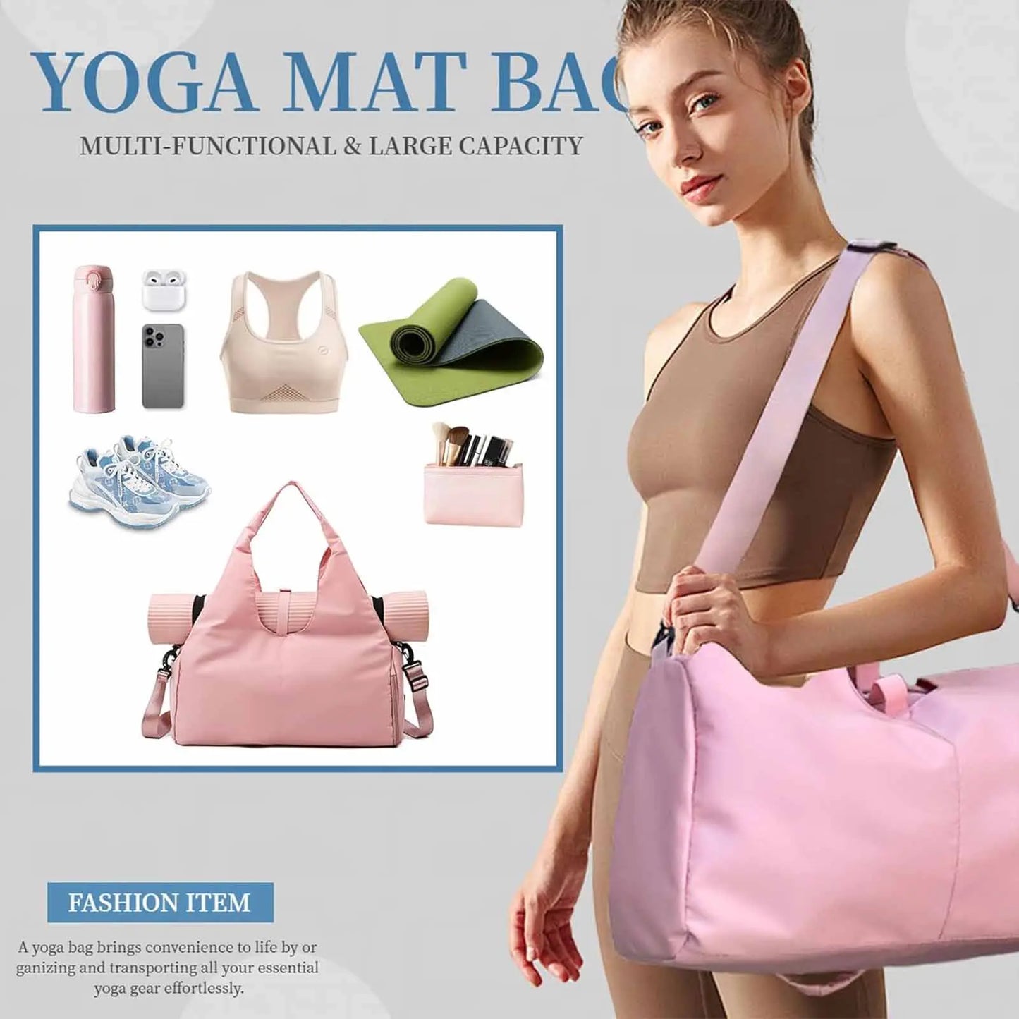 Gym Bag with Yoga Mat Holder Sports Bags Totes Bag with Shoe Compartment & Wet Dry Storage Pockets Sports Travel Duffel Bag
