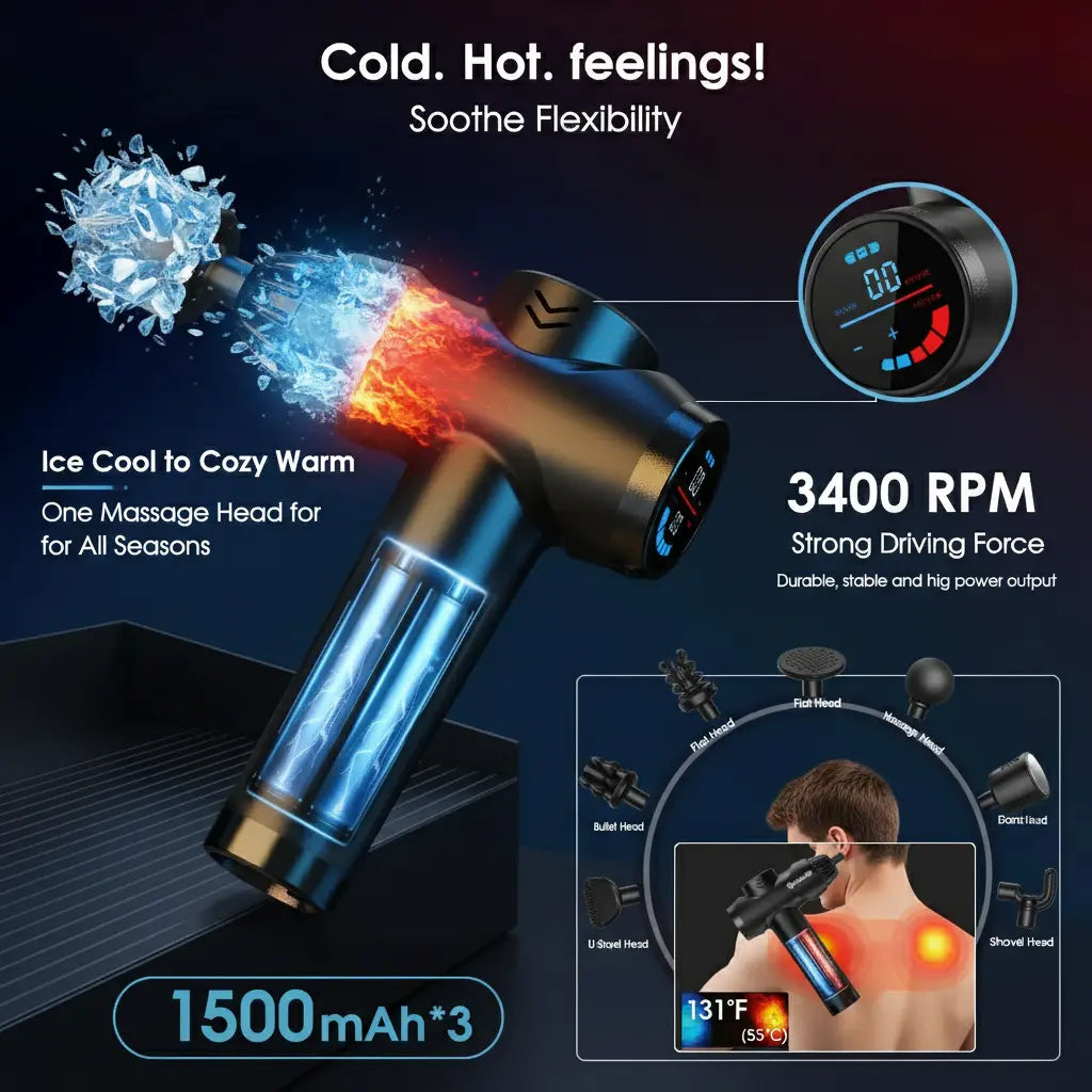 AERLANG Massage Gun with Heat and Cold,Deep Tissue Massage Gun, Back and Neck Massager for Pain Relief,Muscle Percussion Massager,Handheld Messager with 7Heads&Silent Birthday Gifts for Him