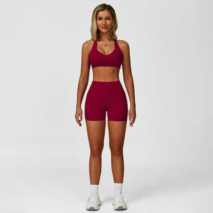 Women's Two-Piece Solid Backless Camisole and High-Waisted Shorts Tracksuit, Sleeveless Spaghetti Strap Crop Top and Fitted Shorts, Versatile Sportswear for Indoor and Outdoor Activities