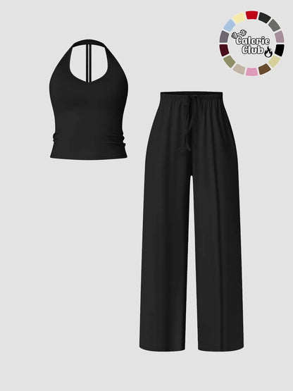 Women'S Quick-Dry Sports Tank Top, Casual High-Waisted Bell Bottoms, Comfortable Sporty, All-Season Plain Style, Sports Wear Set