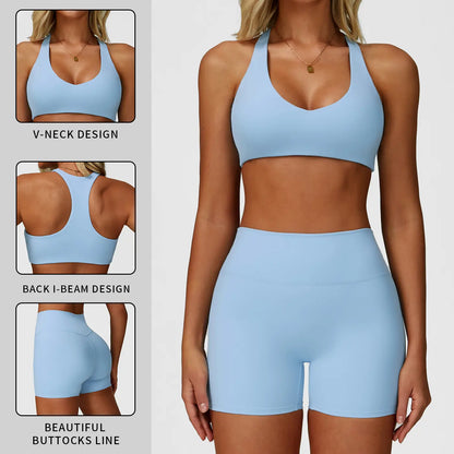 Women's Two-Piece Solid Backless Camisole and High-Waisted Shorts Tracksuit, Sleeveless Spaghetti Strap Crop Top and Fitted Shorts, Versatile Sportswear for Indoor and Outdoor Activities