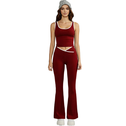 Women'S 2-Piece Yoga Clothes Set, High-Waisted Crossover V-Cut Flare Leggings & Tank Tops, Tummy Control Stretchy Spandex Gymwear for Yoga, Running, 2 Piece Sets, Workout Sets for Women