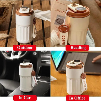 1Pc 316 Stainless Steel Insulated Coffee Mug, 15.55Oz Leakproof Flip-Top Travel Cup with Battery Powered Temperature Display, Keeps Drinks Hot or Cold for Hours, Coffee Cup, Coffee Travel Mug | Modern Coffee Mug | Durable Coffee Mug