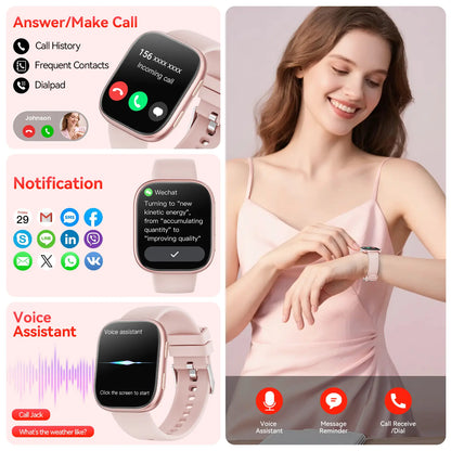 2026 Women's Smartwatch: Fitness Tracker with Call & Message Alerts, 100+ Sports Modes, Customizable Dials - Perfect Gift for Android & iPhone Users!