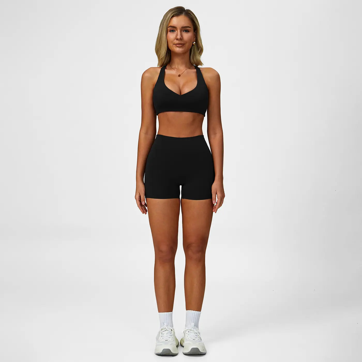 Women's Two-Piece Solid Backless Camisole and High-Waisted Shorts Tracksuit, Sleeveless Spaghetti Strap Crop Top and Fitted Shorts, Versatile Sportswear for Indoor and Outdoor Activities