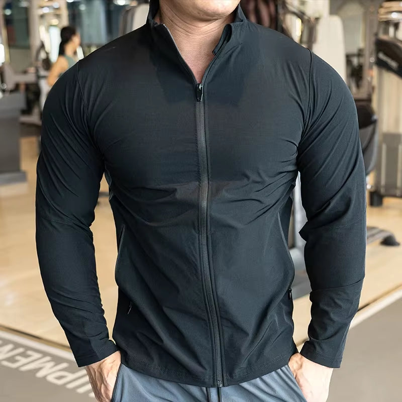 Men'S Sports Fitness Jacket Jacket Running Training Clothes Autumn and Winter Long-Sleeved Quick-Drying Outer Jacket