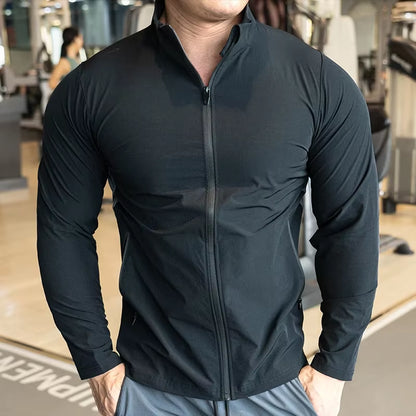 Men'S Sports Fitness Jacket Jacket Running Training Clothes Autumn and Winter Long-Sleeved Quick-Drying Outer Jacket