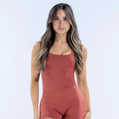 Df Impact Seamless Halter Tank Top for Women - Backless Snatched Fit Gym and Yoga Workout Vest