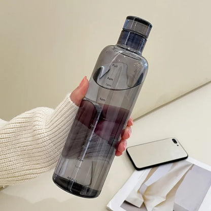 Transparent Plastic Water Bottle with Time Scale Large Capacity Leakproof Drink Bottle Drop-Resistant Drink Cup for Sport Travel