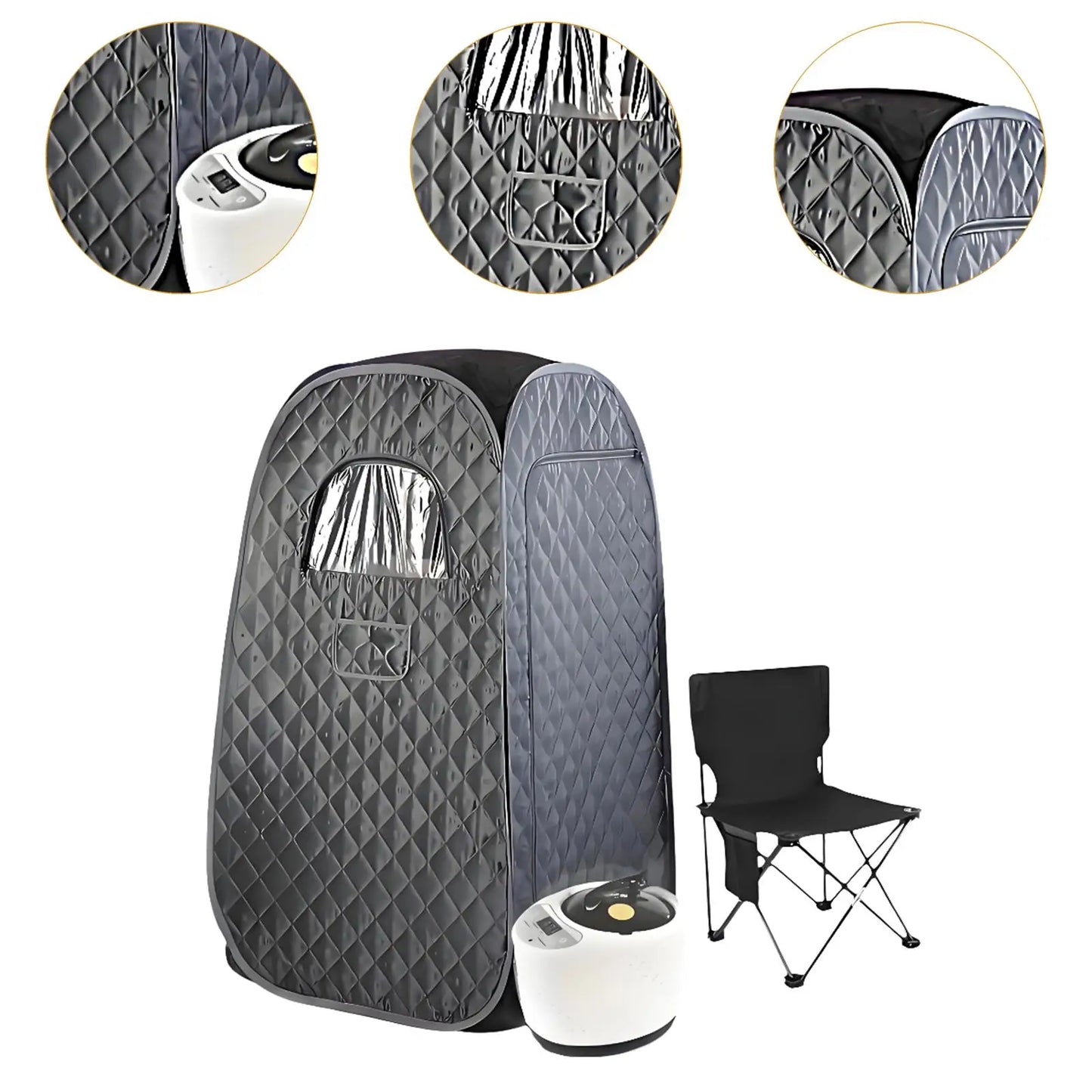 Portable Steam Sauna Box with Folding Chair Black