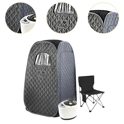 Portable Steam Sauna Box with Folding Chair Black