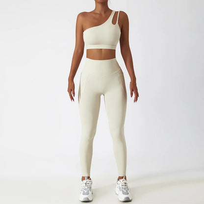 Women Seamless One Shoulder Yoga Set Sexy Sports Bra Workout High Waist Yoga Suit Leggings Workout Set Fitness Suits Sportswear