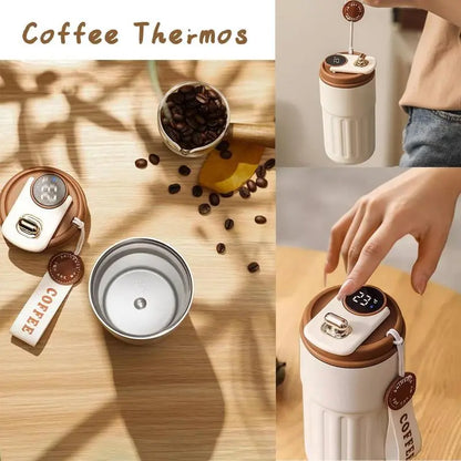1Pc 316 Stainless Steel Insulated Coffee Mug, 15.55Oz Leakproof Flip-Top Travel Cup with Battery Powered Temperature Display, Keeps Drinks Hot or Cold for Hours, Coffee Cup, Coffee Travel Mug | Modern Coffee Mug | Durable Coffee Mug