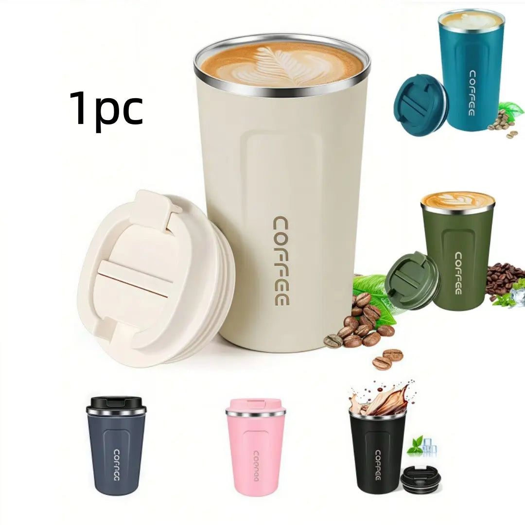 Insulated Stainless Steel Coffee Mug - 510/380ML Portable Vacuum Tumbler, Car Thermal Cup for Hot and Cold Beverages, Reusable Drinkware with Lid
