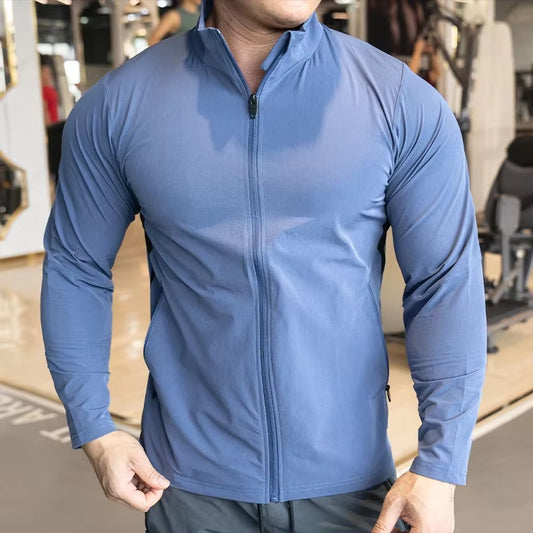 Men'S Sports Fitness Jacket Jacket Running Training Clothes Autumn and Winter Long-Sleeved Quick-Drying Outer Jacket