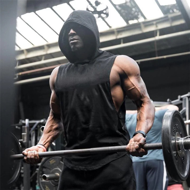 Gym Hooded Tank Top Men Fitness Clothing Cotton Bodybuilding Hoodie Vest Workout Singlets Sports Sleeveless Shirt