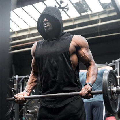 Gym Hooded Tank Top Men Fitness Clothing Cotton Bodybuilding Hoodie Vest Workout Singlets Sports Sleeveless Shirt