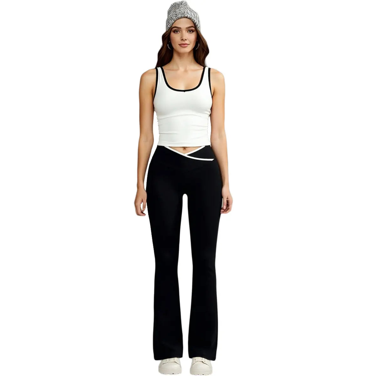 Women'S 2-Piece Yoga Clothes Set, High-Waisted Crossover V-Cut Flare Leggings & Tank Tops, Tummy Control Stretchy Spandex Gymwear for Yoga, Running, 2 Piece Sets, Workout Sets for Women