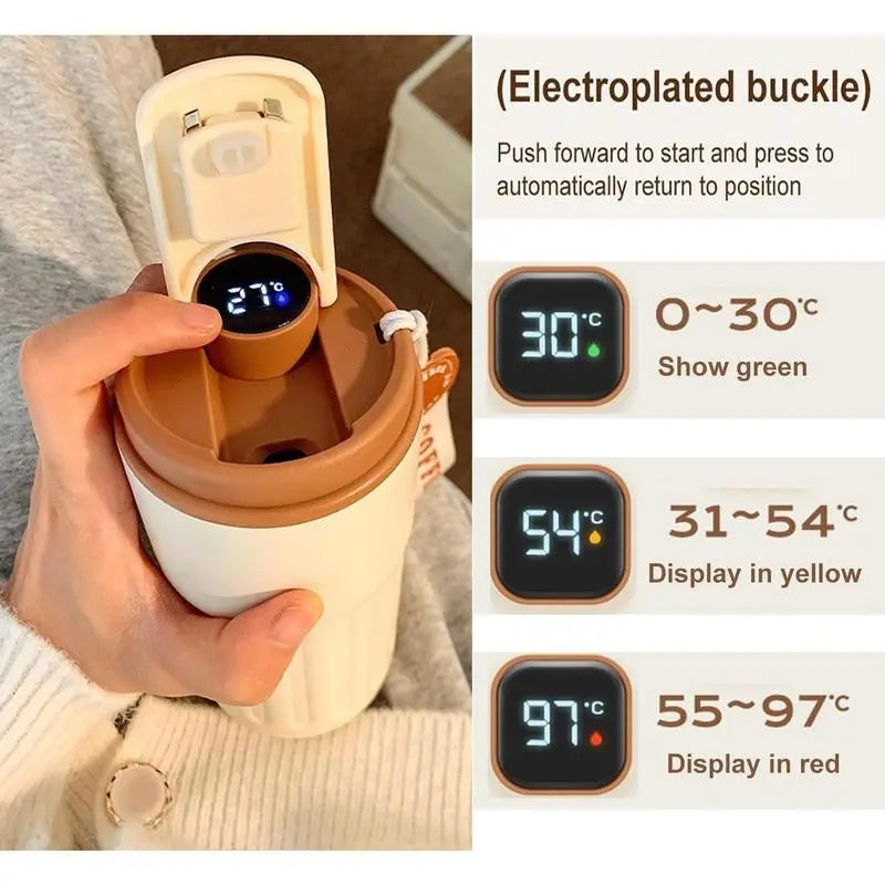 1Pc 316 Stainless Steel Insulated Coffee Mug, 15.55Oz Leakproof Flip-Top Travel Cup with Battery Powered Temperature Display, Keeps Drinks Hot or Cold for Hours, Coffee Cup, Coffee Travel Mug | Modern Coffee Mug | Durable Coffee Mug