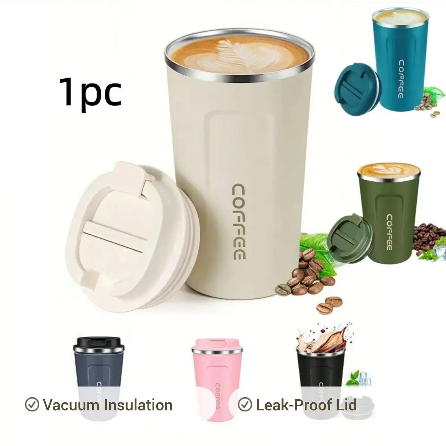 Insulated Stainless Steel Coffee Mug - 510/380ML Portable Vacuum Tumbler, Car Thermal Cup for Hot and Cold Beverages, Reusable Drinkware with Lid