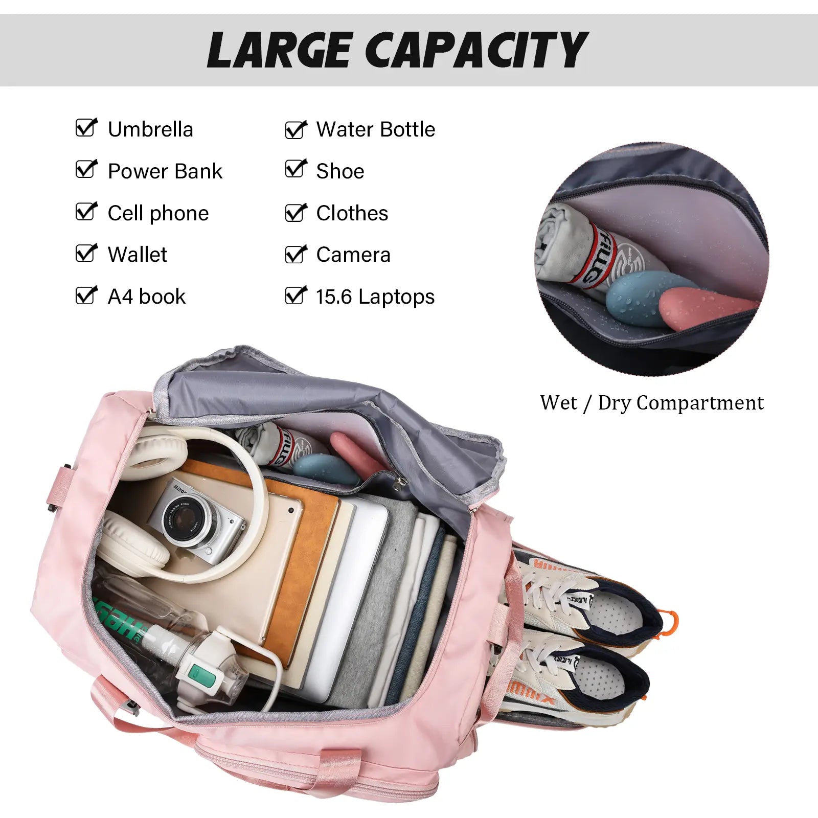 Eslcorri Gym Duffle Bag for Women & Men – Sports Travel Bag with Wet Pocket & Shoe Compartment, Fitness Weekender Bag