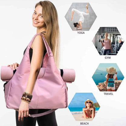 Gym Bag with Yoga Mat Holder Sports Bags Totes Bag with Shoe Compartment & Wet Dry Storage Pockets Sports Travel Duffel Bag