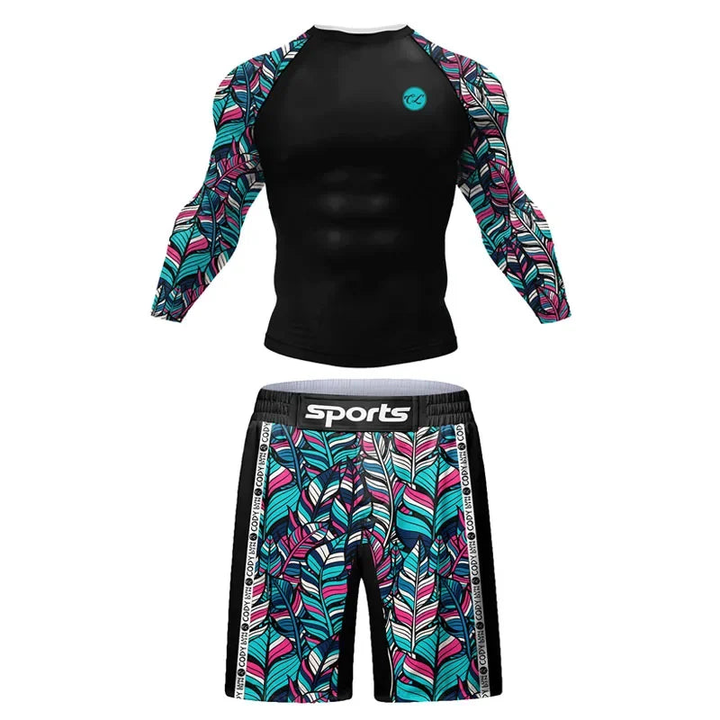 New Grappling Jiu Jitsu MMA T-Shirt +Pants Set Rashguard for Men Bjj Boxing Jerseys Rash Guard MMA Shorts Boxeo Sport Clothing