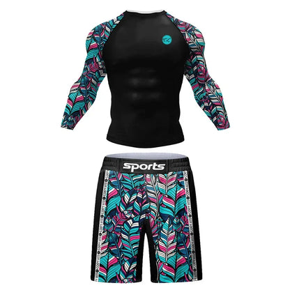 New Grappling Jiu Jitsu MMA T-Shirt +Pants Set Rashguard for Men Bjj Boxing Jerseys Rash Guard MMA Shorts Boxeo Sport Clothing