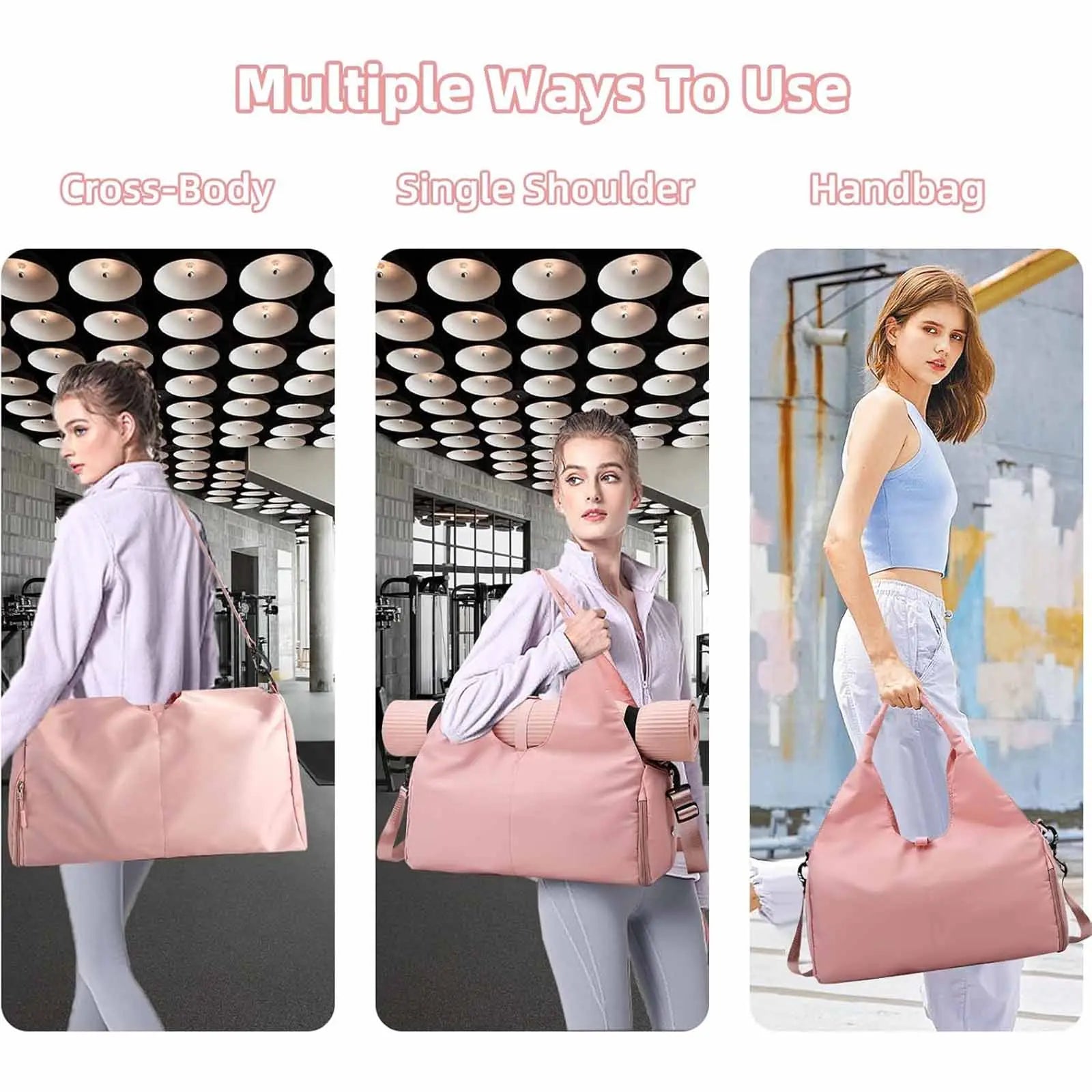 Gym Bag with Yoga Mat Holder Sports Bags Totes Bag with Shoe Compartment & Wet Dry Storage Pockets Sports Travel Duffel Bag