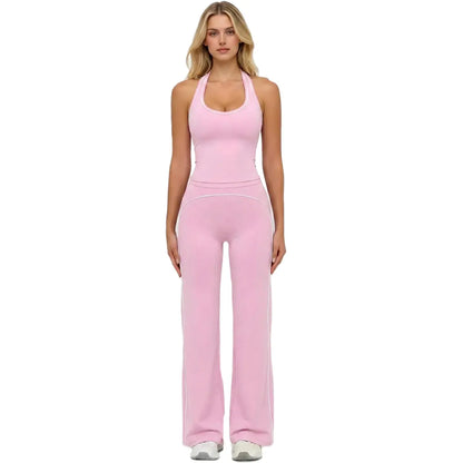 Women'S 2-Piece Yoga Clothes Set, High-Waisted Crossover V-Cut Flare Leggings & Tank Tops, Tummy Control Stretchy Spandex Gymwear for Yoga, Running, 2 Piece Sets, Workout Sets for Women
