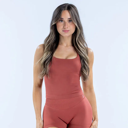 Df Impact Seamless Halter Tank Top for Women - Backless Snatched Fit Gym and Yoga Workout Vest