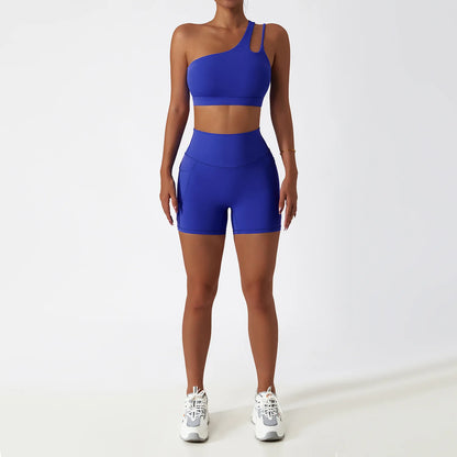 Women Seamless One Shoulder Yoga Set Sexy Sports Bra Workout High Waist Yoga Suit Leggings Workout Set Fitness Suits Sportswear